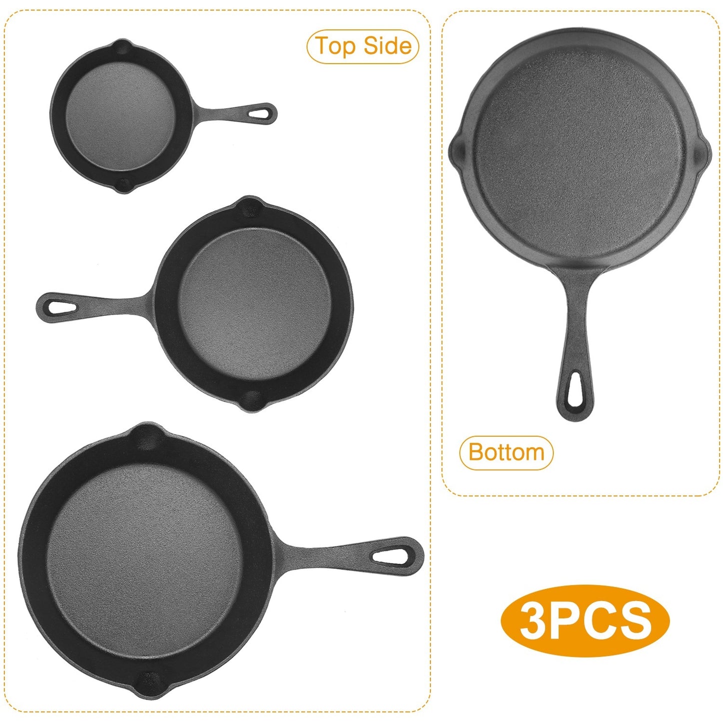 Pre-Seasoned Cast Iron Skillet Set - 3 Piece (6", 8", 10") Non-Stick Cookware