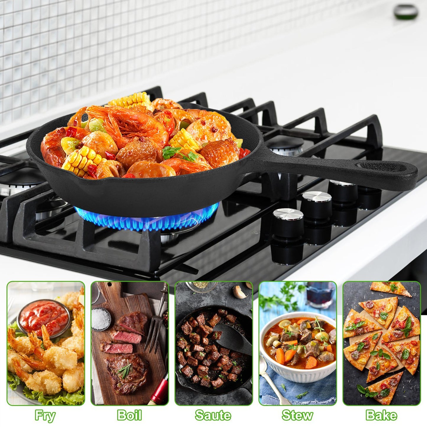 Pre-Seasoned Cast Iron Skillet Set - 3 Piece (6", 8", 10") Non-Stick Cookware