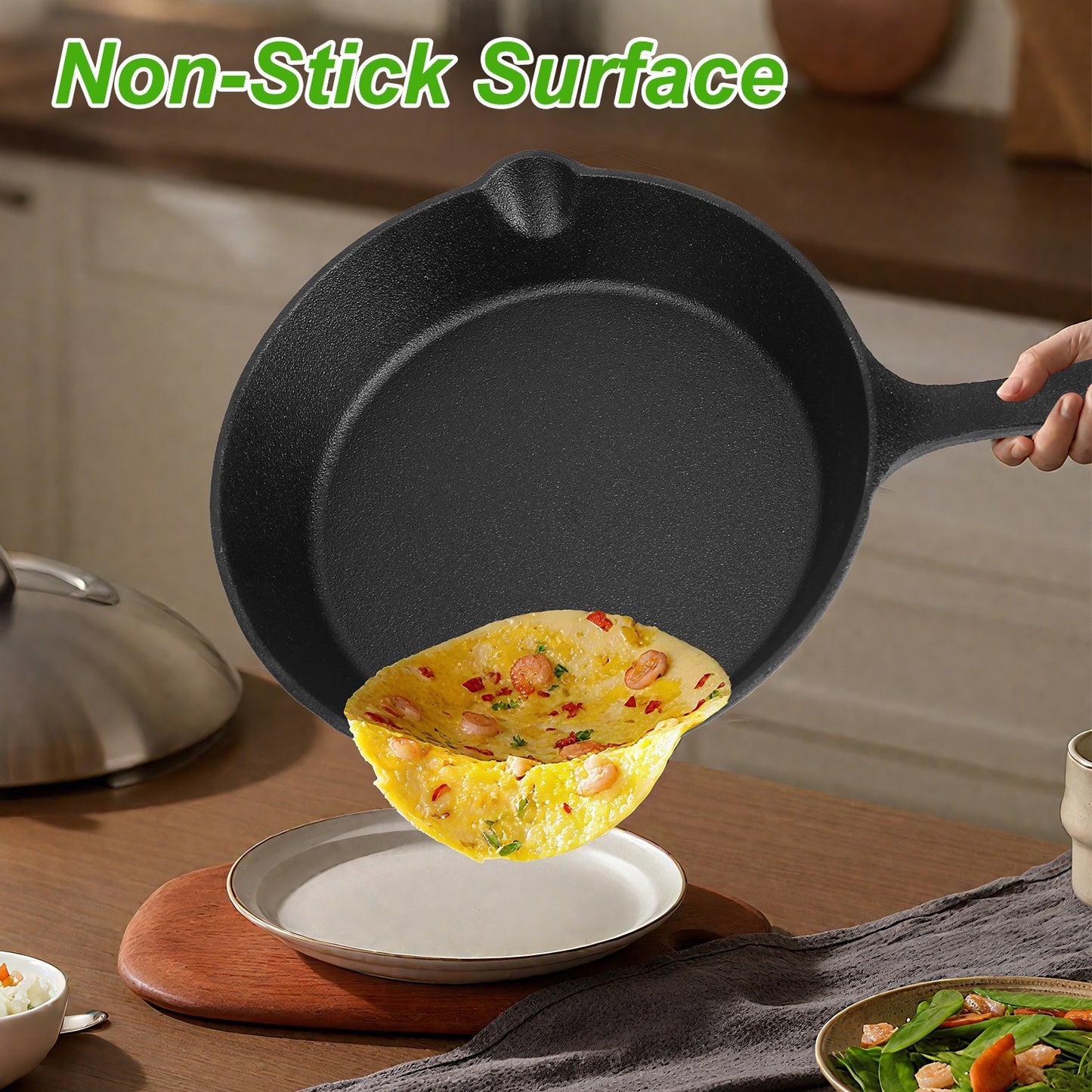 Pre-Seasoned Cast Iron Skillet Set - 3 Piece (6", 8", 10") Non-Stick Cookware