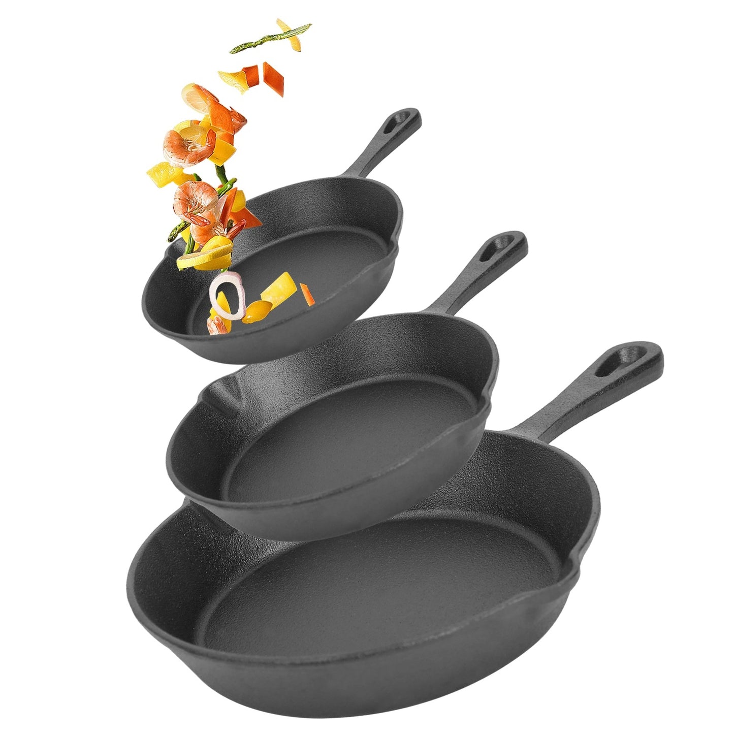 Pre-Seasoned Cast Iron Skillet Set - 3 Piece (6", 8", 10") Non-Stick Cookware