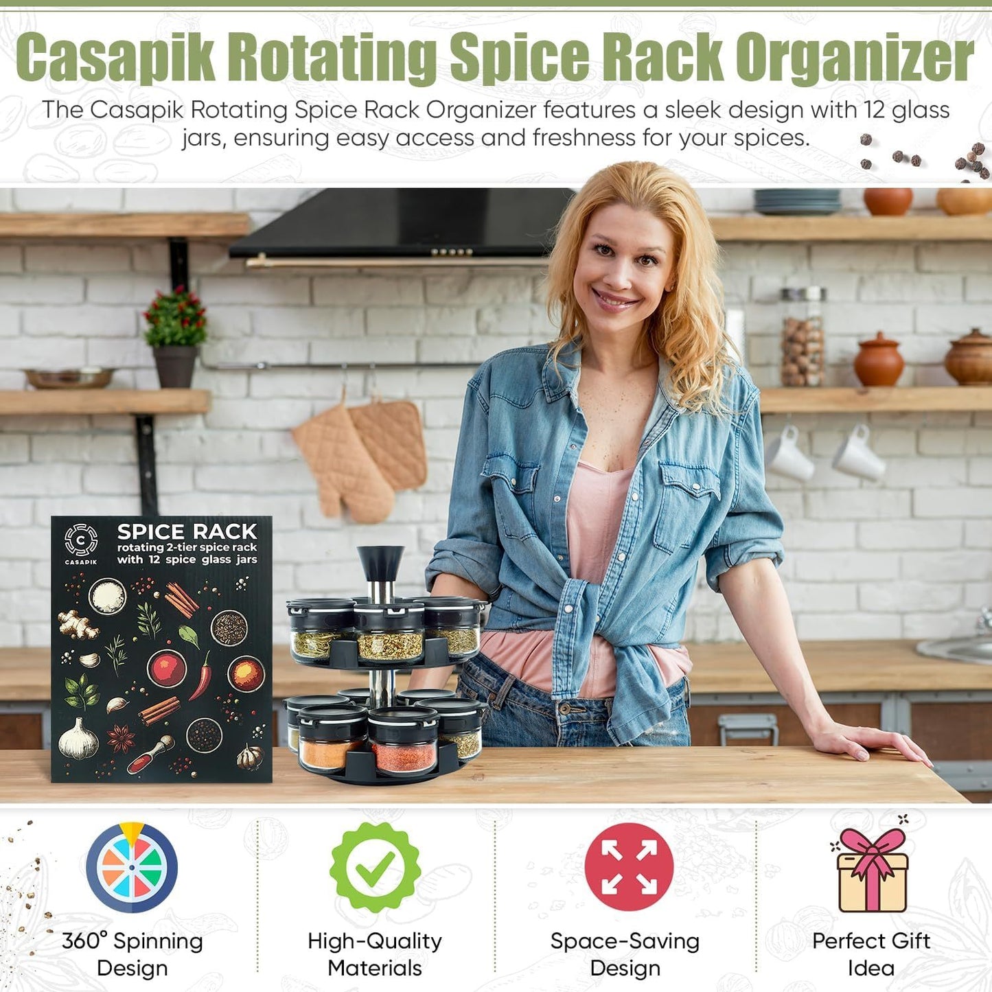 360° Rotating Spice Organizer - 12 Jar Set