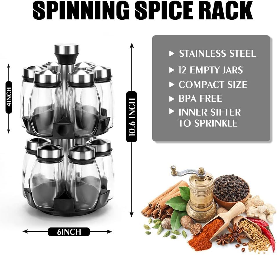 360° Rotating Spice Organizer - 12 Jar Set